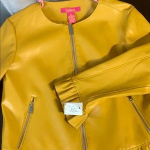 Yellow Leather Jacket with Silver Zippers